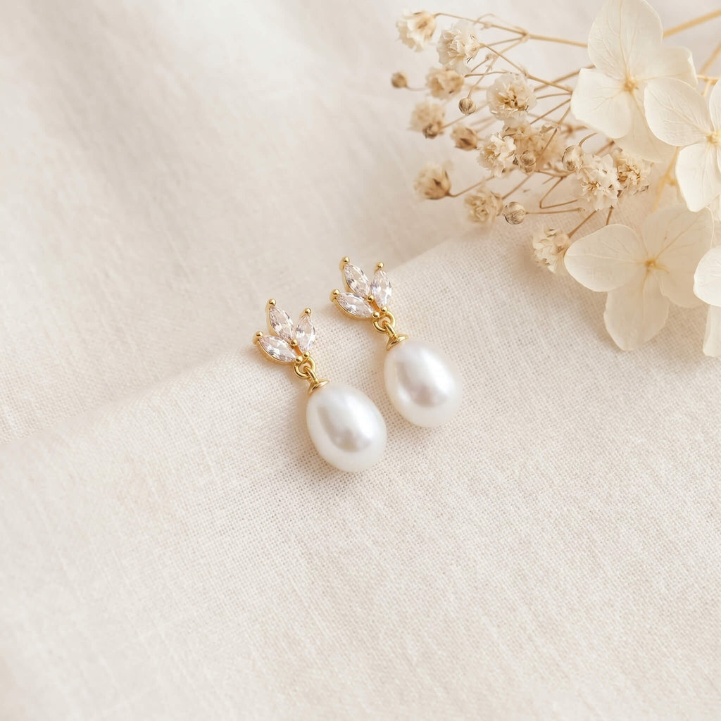 Pearl CZ Drop Earrings