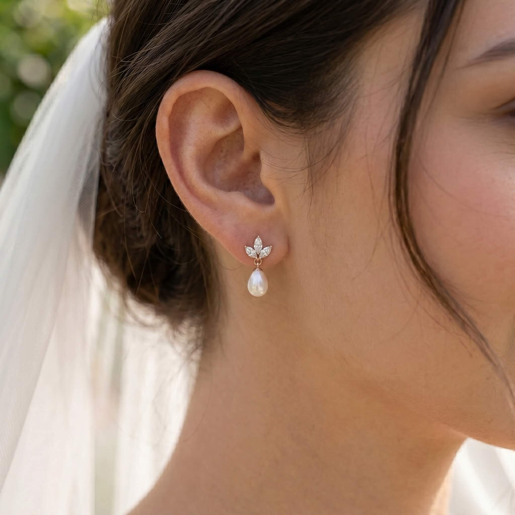 Pearl CZ Drop Earrings