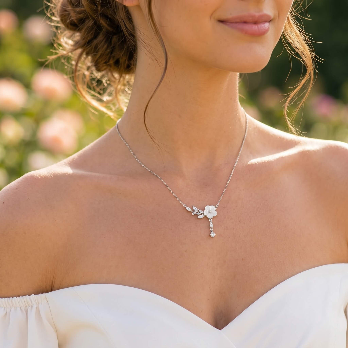Floral CZ Drop Necklace
