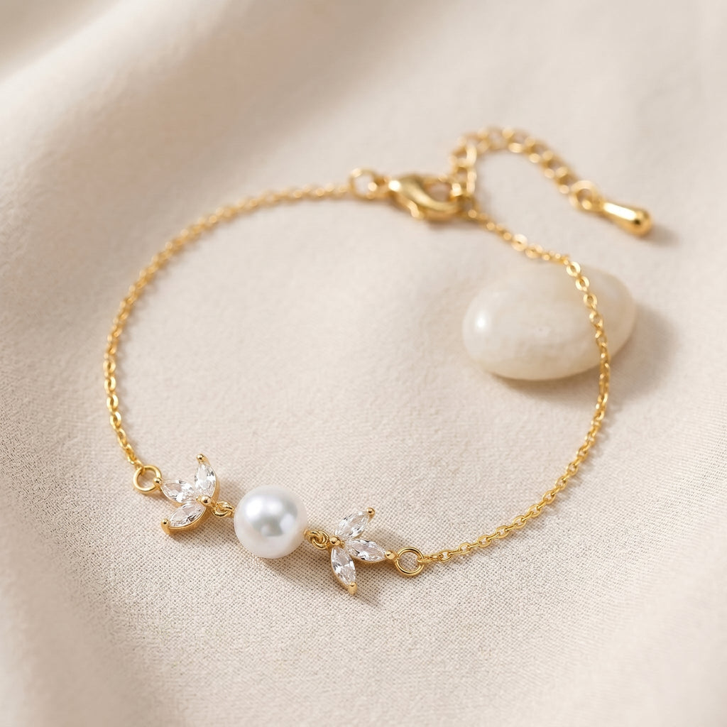 Freshwater Pearl & CZ Bracelet in Sterling Silver