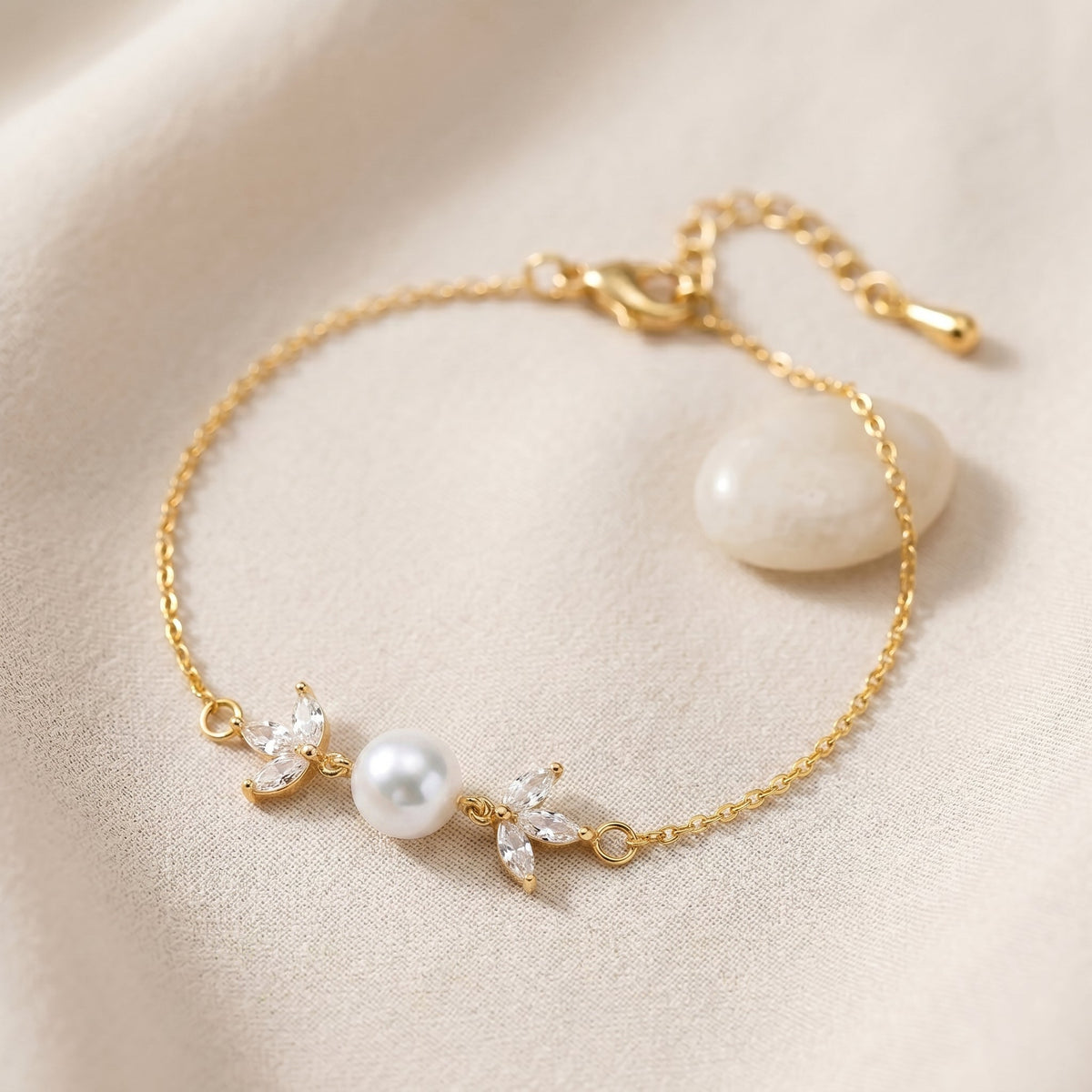 Freshwater Pearl & CZ Bracelet in Sterling Silver