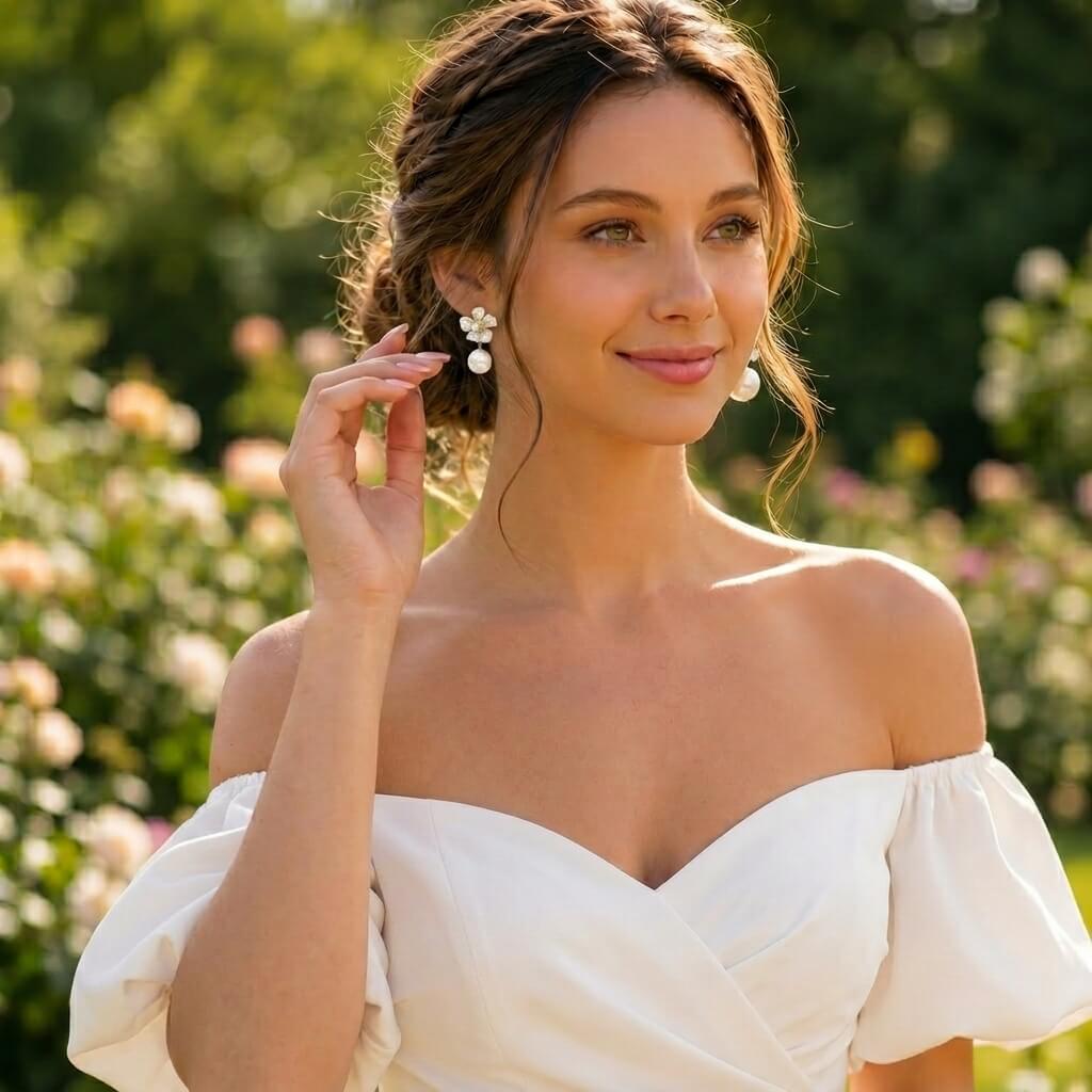 Floral Pearl Drop Earrings | Gold Bridal Jewelry