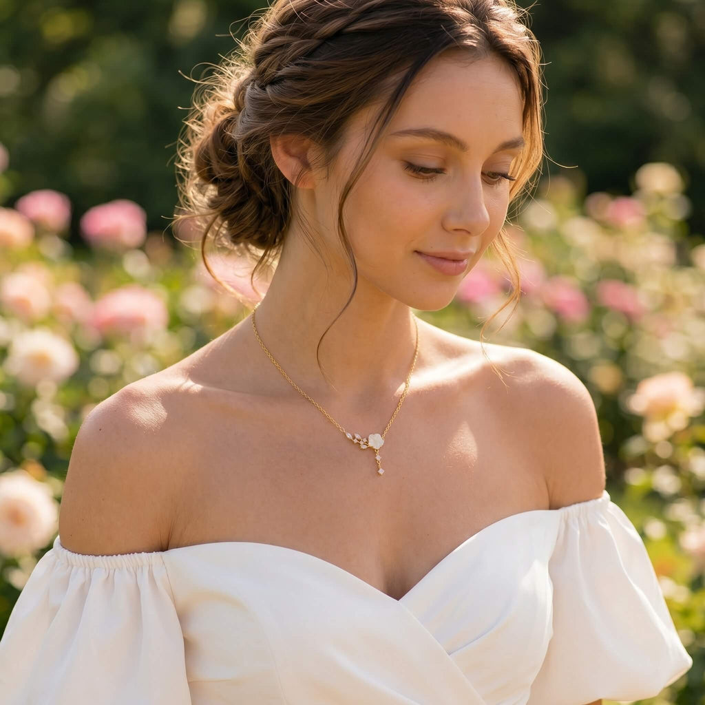 Floral CZ Drop Necklace