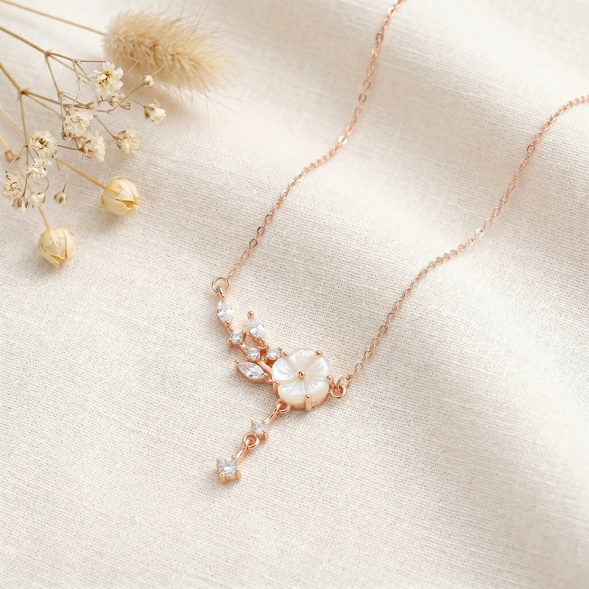 Floral CZ Drop Necklace