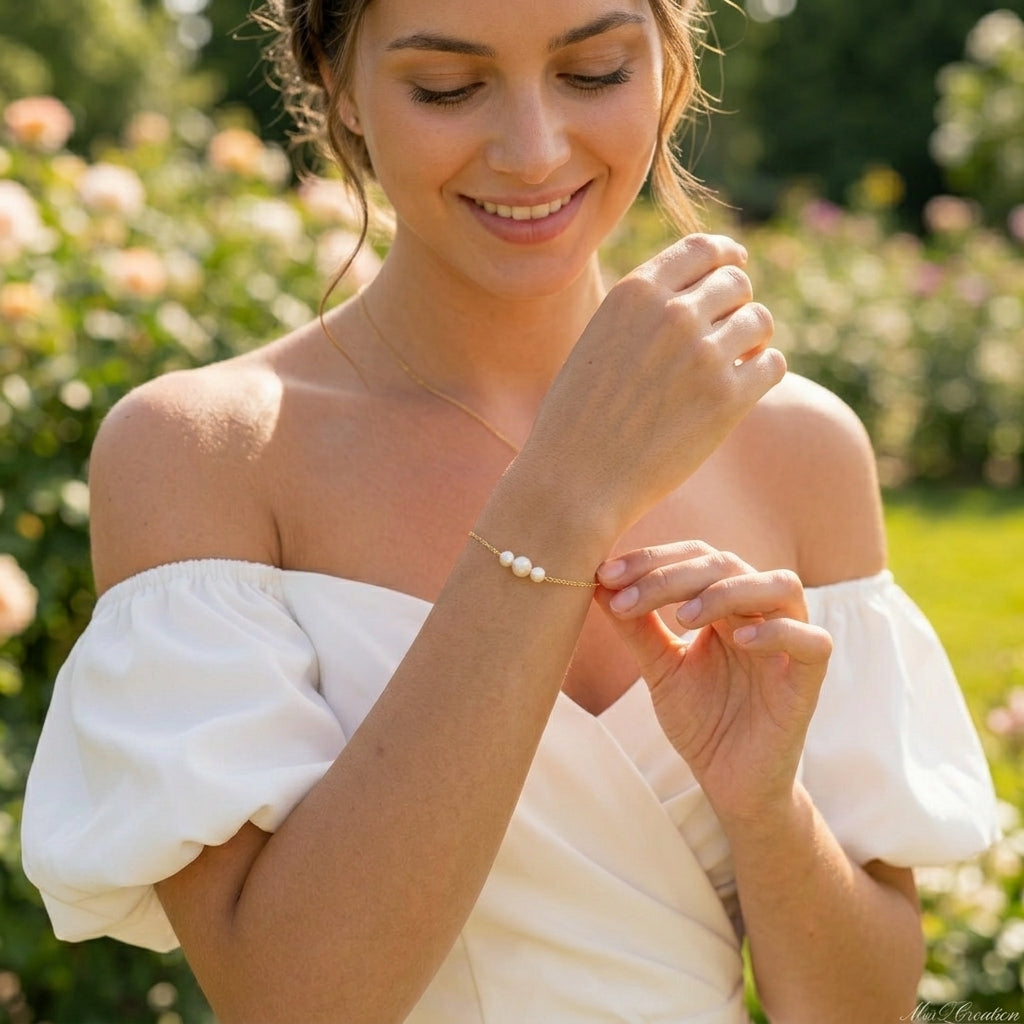 Triple Freshwater Pearl Bracelet with Silver Chain