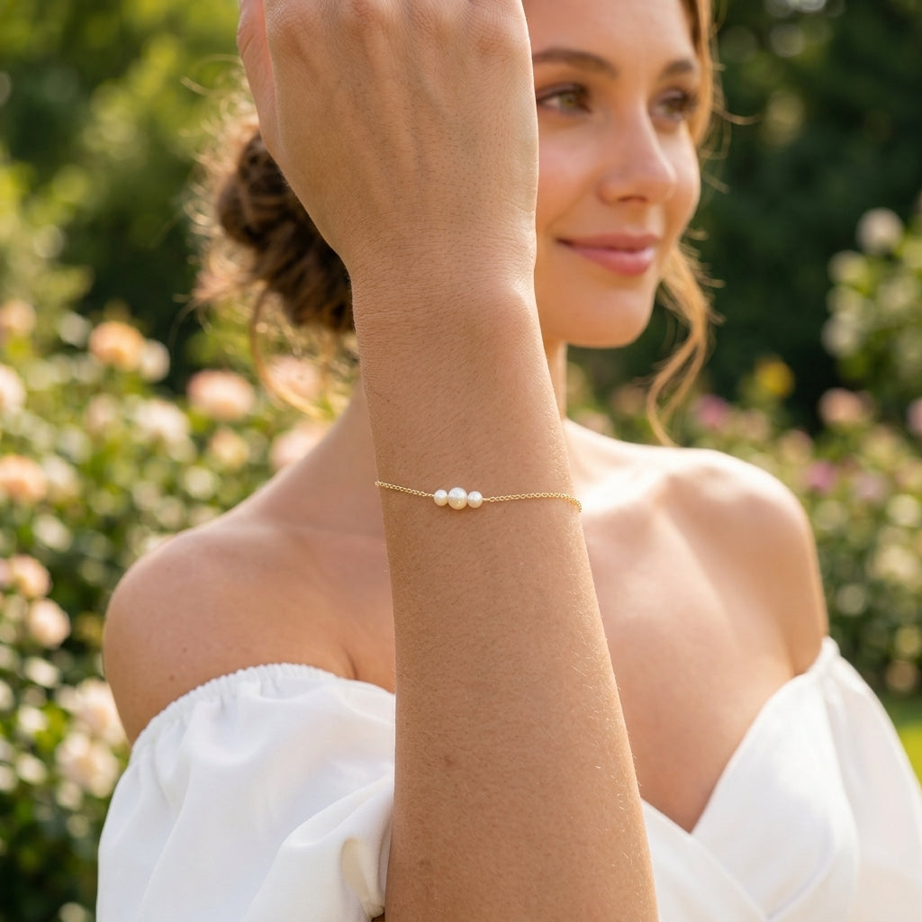 Triple Freshwater Pearl Bracelet with Silver Chain