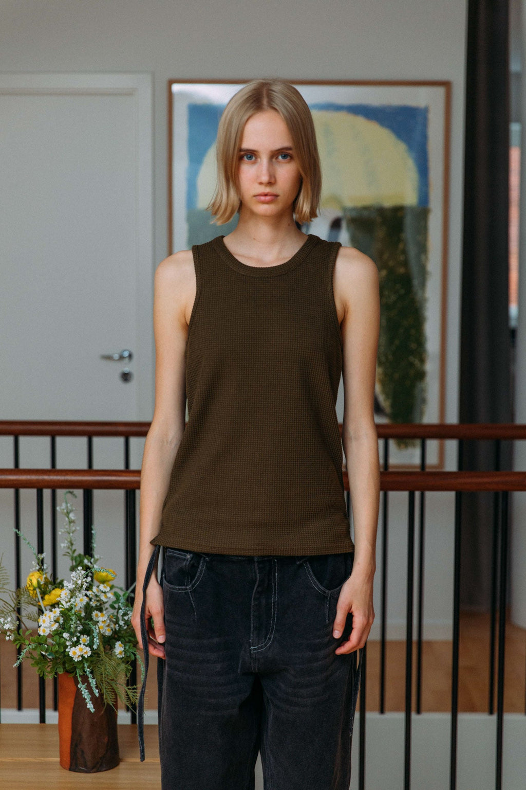 Andersen Waffle Tank, Khaki
