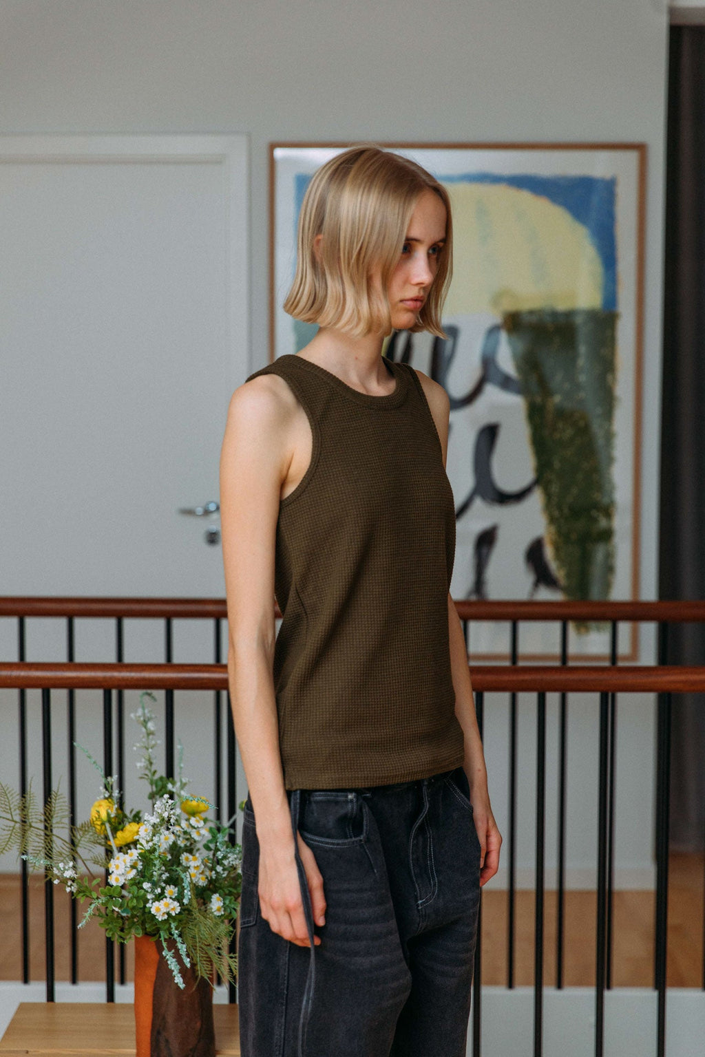 Andersen Waffle Tank, Khaki