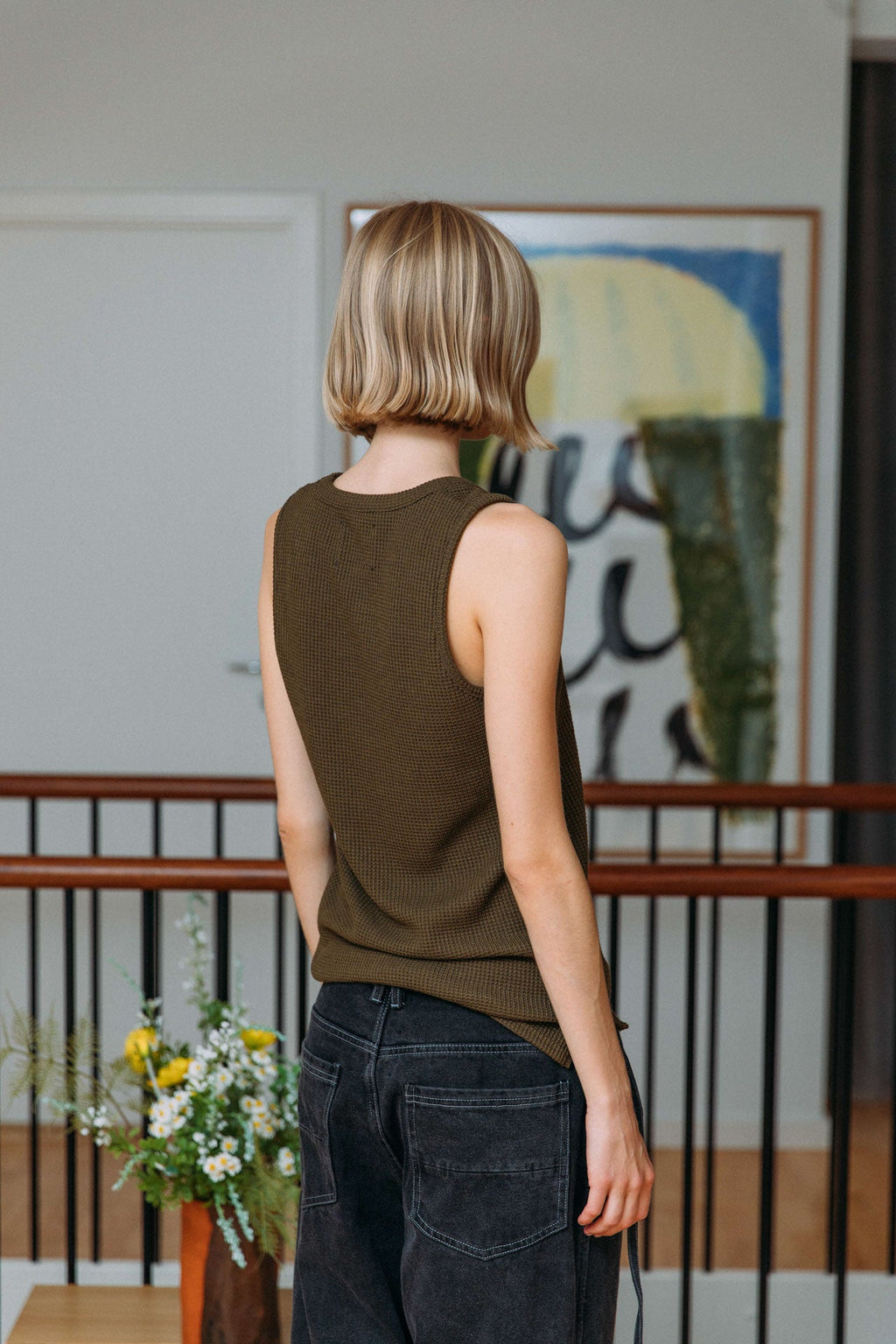 Andersen Waffle Tank, Khaki