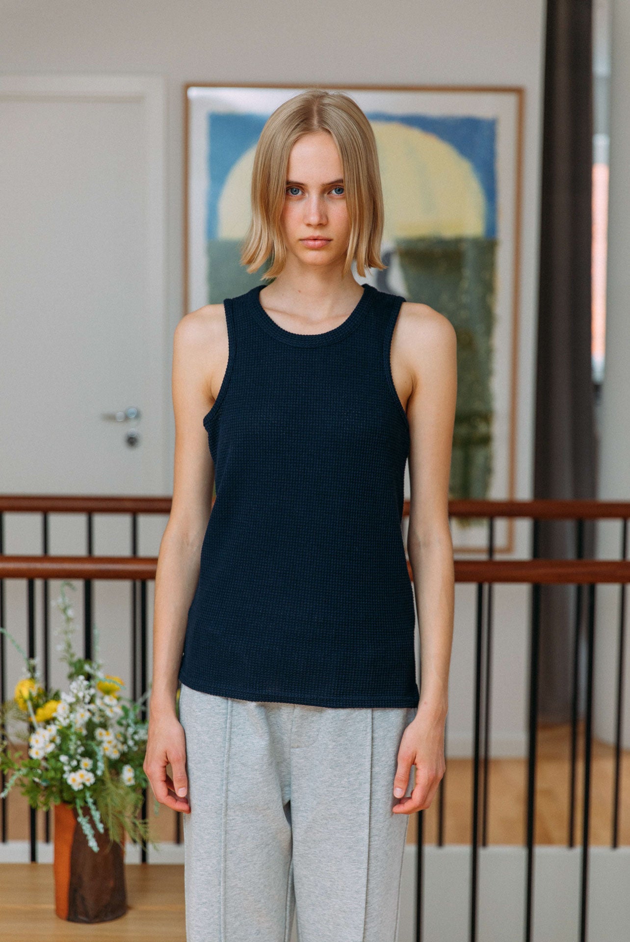 Andersen Waffle Tank, Navy