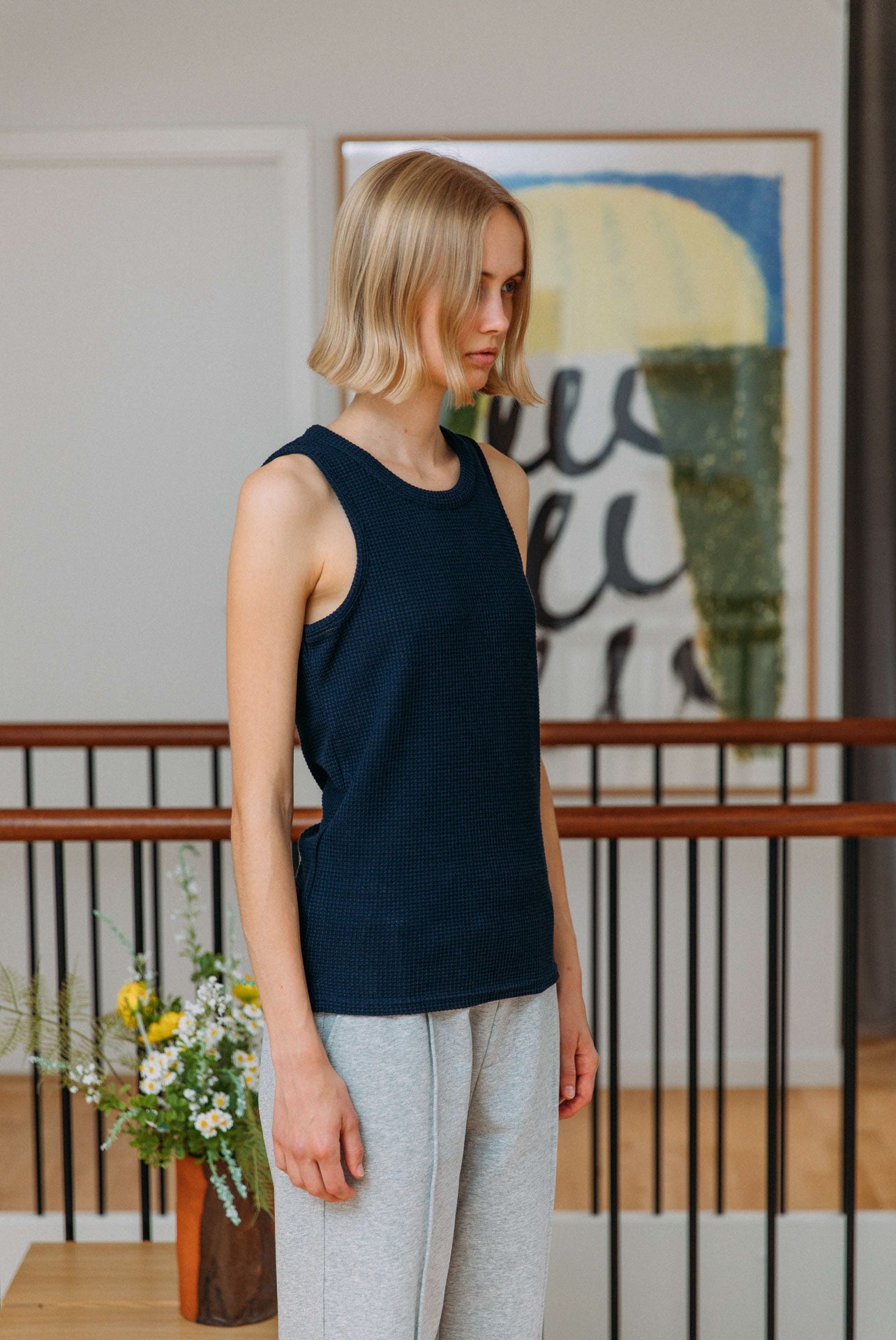 Andersen Waffle Tank, Navy