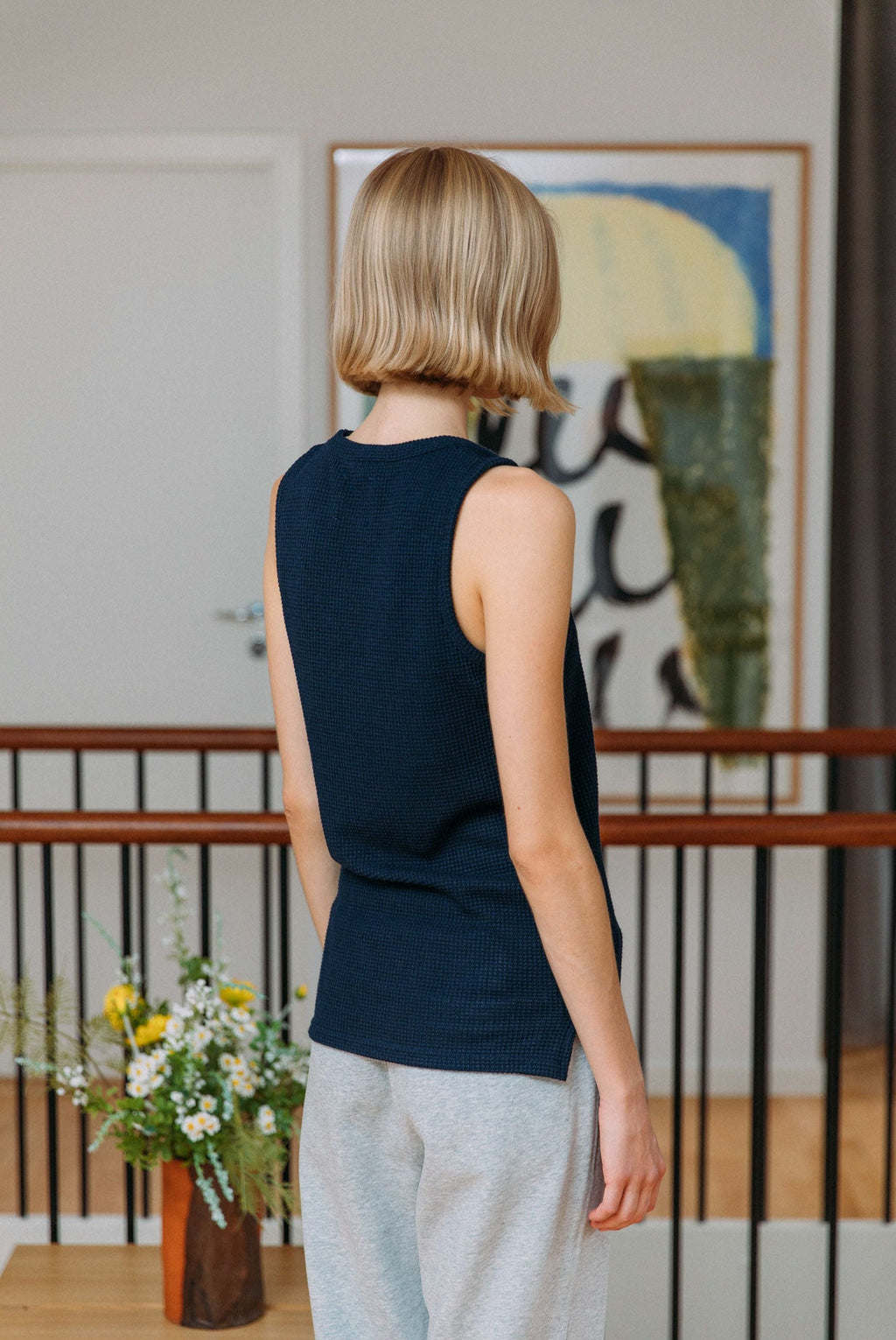 Andersen Waffle Tank, Navy