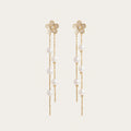 Floral CZ Freshwater Pearl Drop Earrings | Romantic Bridal Jewelry, Gold Plated Dainty Wedding Earrings