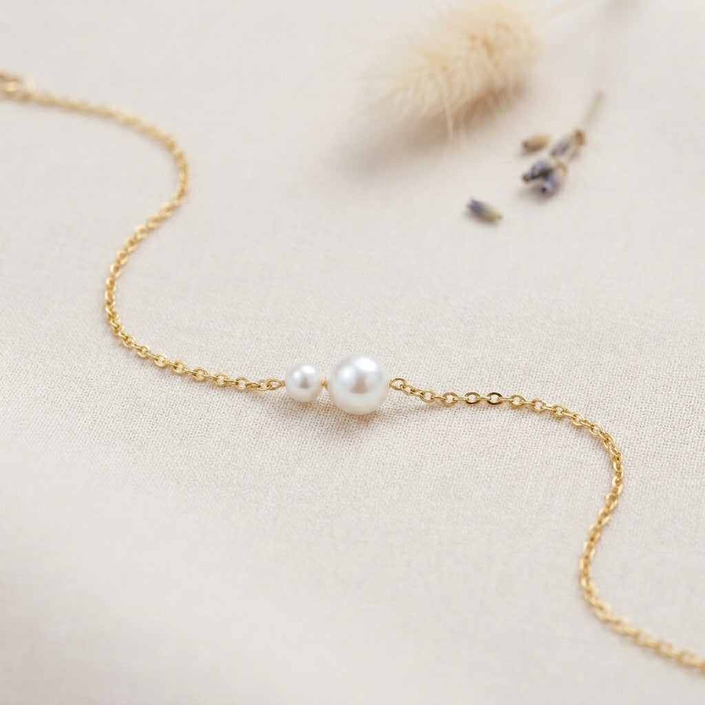 Double Freshwater Pearl Bracelet with Silver Chain
