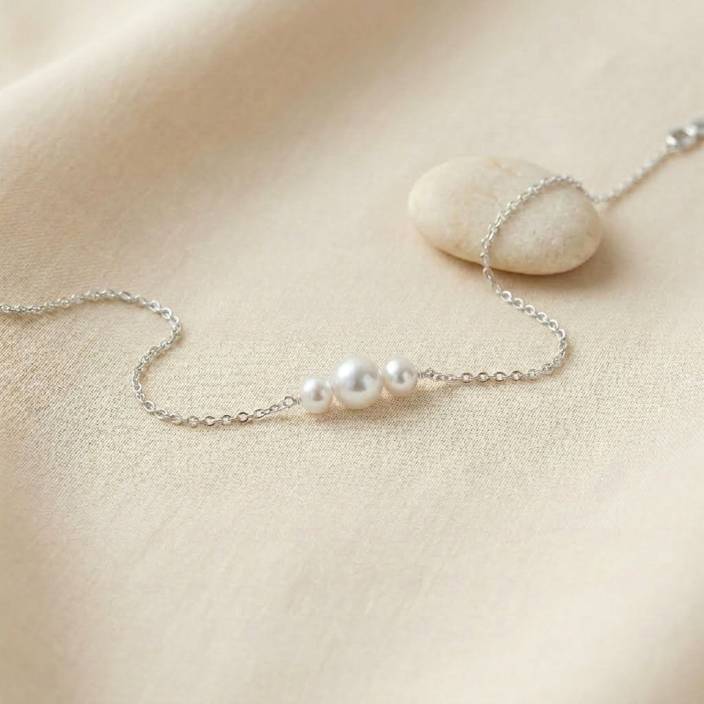 Triple Freshwater Pearl Bracelet with Silver Chain
