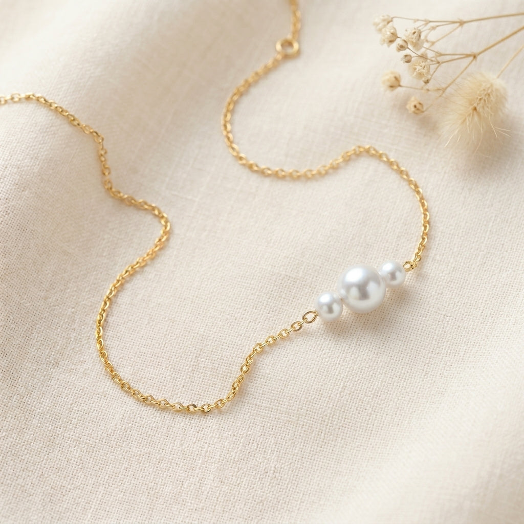 Triple Freshwater Pearl Bracelet with Silver Chain