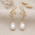 Bow Baroque Pearl Drop Earrings in 14K Gold Plated | 925 Sterling Silver