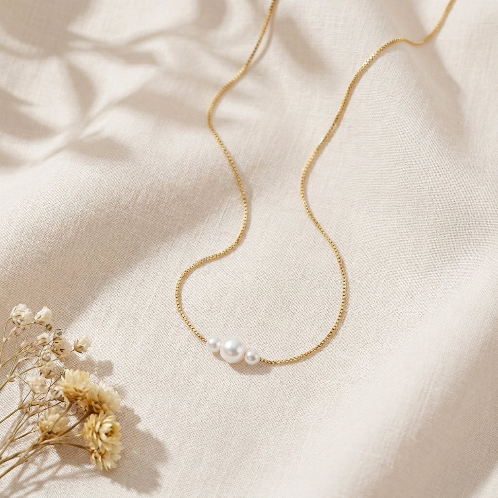 Triple Freshwater Pearl Necklace in Sterling Silver