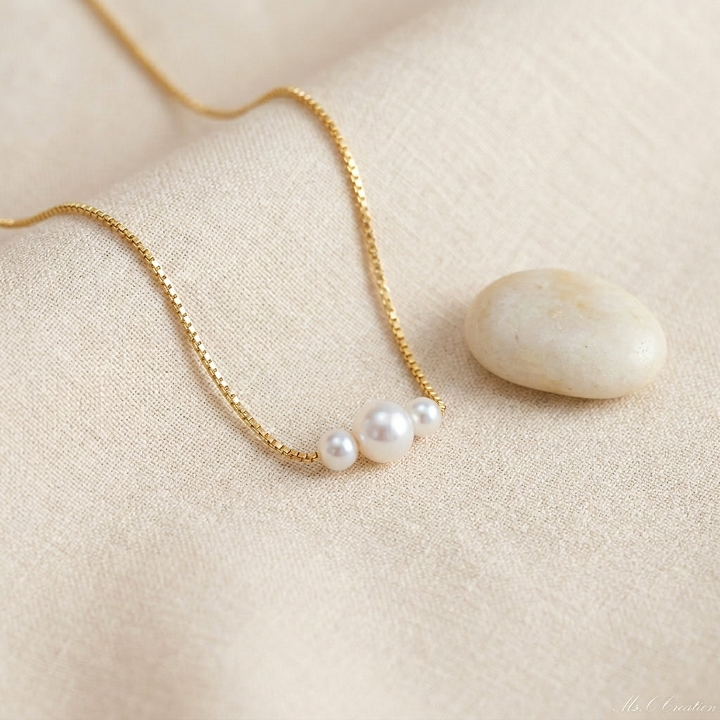 Triple Freshwater Pearl Necklace in Sterling Silver