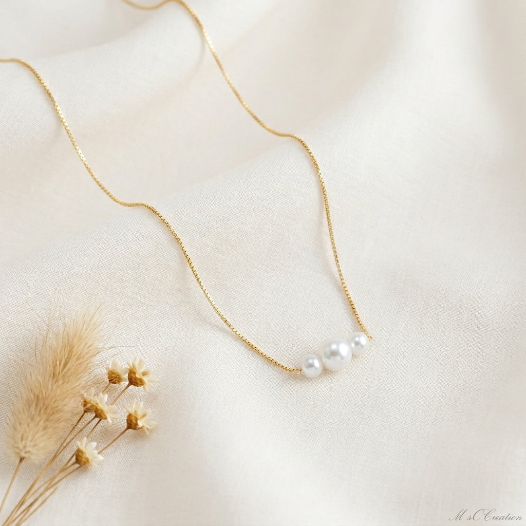 Triple Freshwater Pearl Necklace in Sterling Silver