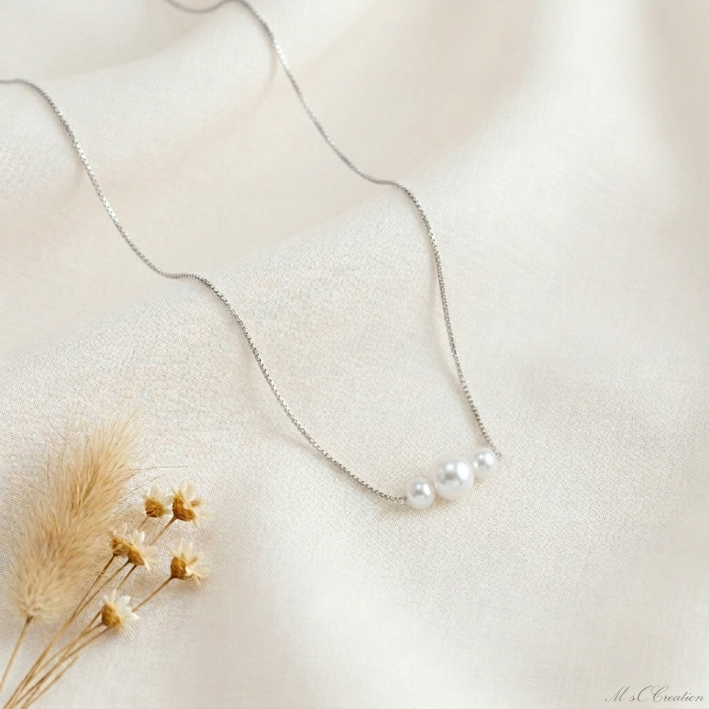 Triple Freshwater Pearl Necklace in Sterling Silver