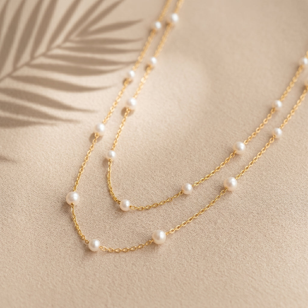 Double Layer Natural Pearl Necklace in 925 Sterling Silver