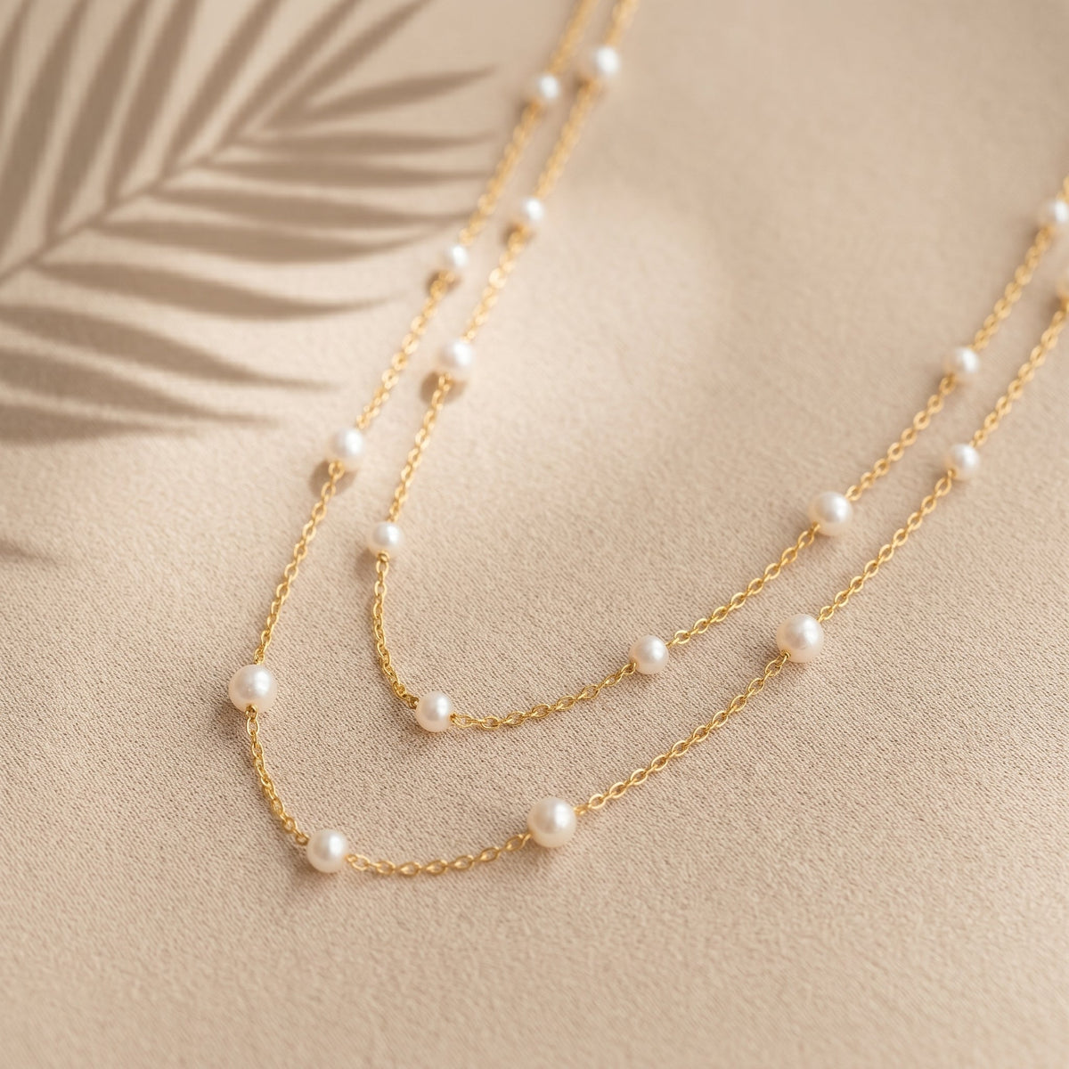 Double Layer Natural Pearl Necklace in 925 Sterling Silver