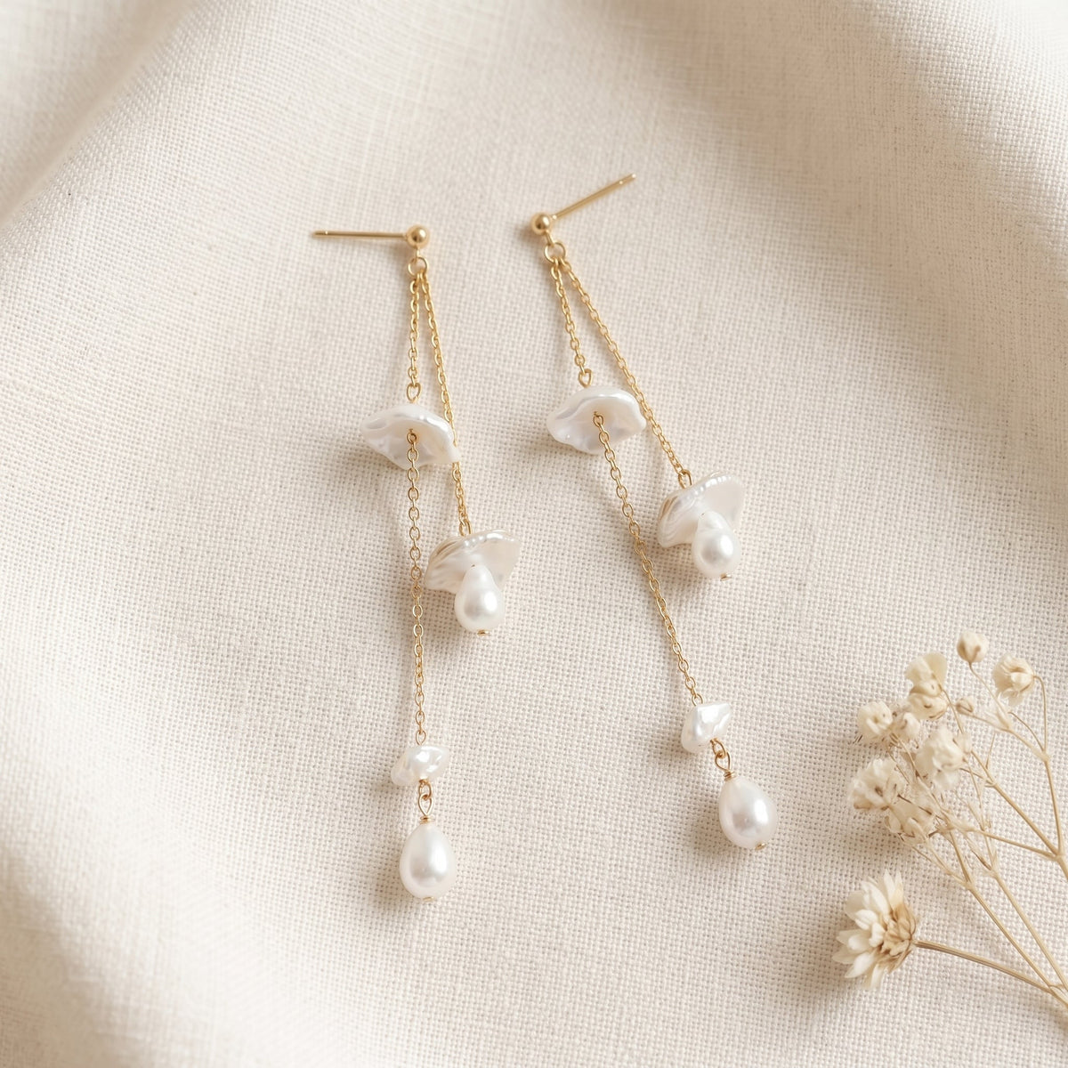 Bow Baroque Pearl Drop Earrings in 14K Gold Plated | 925 Sterling Silver