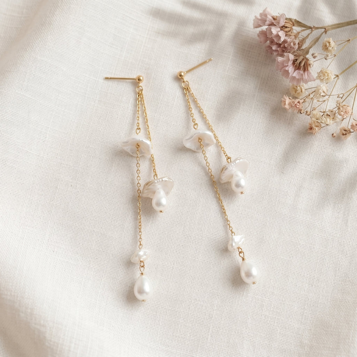 Bow Baroque Pearl Drop Earrings in 14K Gold Plated | 925 Sterling Silver