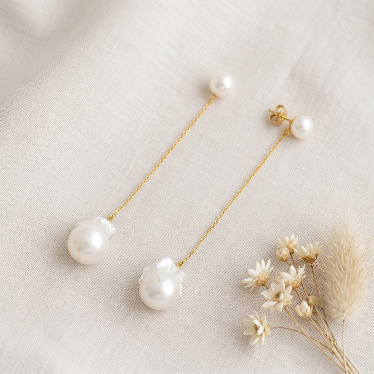 Baroque Pearl Chain Drop Earrings in Gold Plated | 925 Sterling Silver