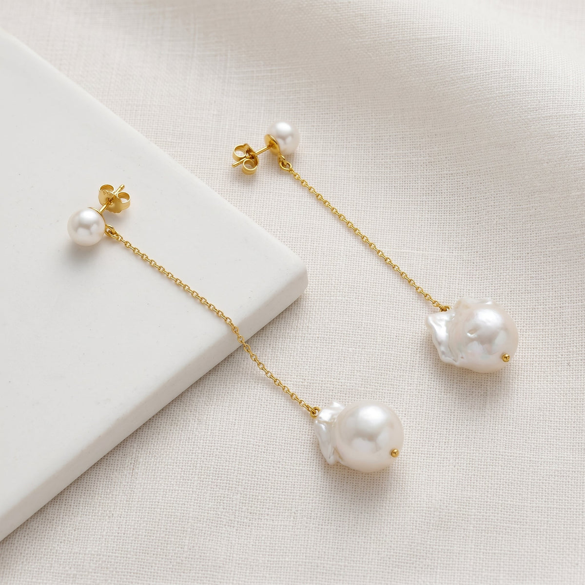 Baroque Pearl Chain Drop Earrings in Gold Plated | 925 Sterling Silver