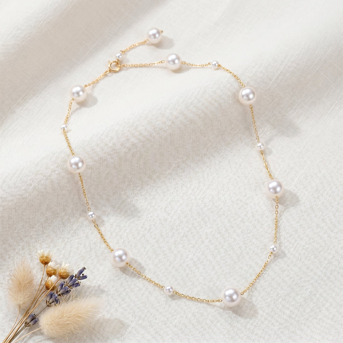 Freshwater Pearl Chain Necklace in Sterling Silver