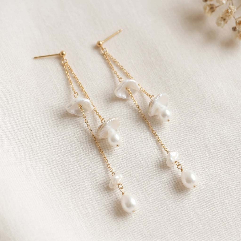 Bow Baroque Pearl Drop Earrings in 14K Gold Plated | 925 Sterling Silver