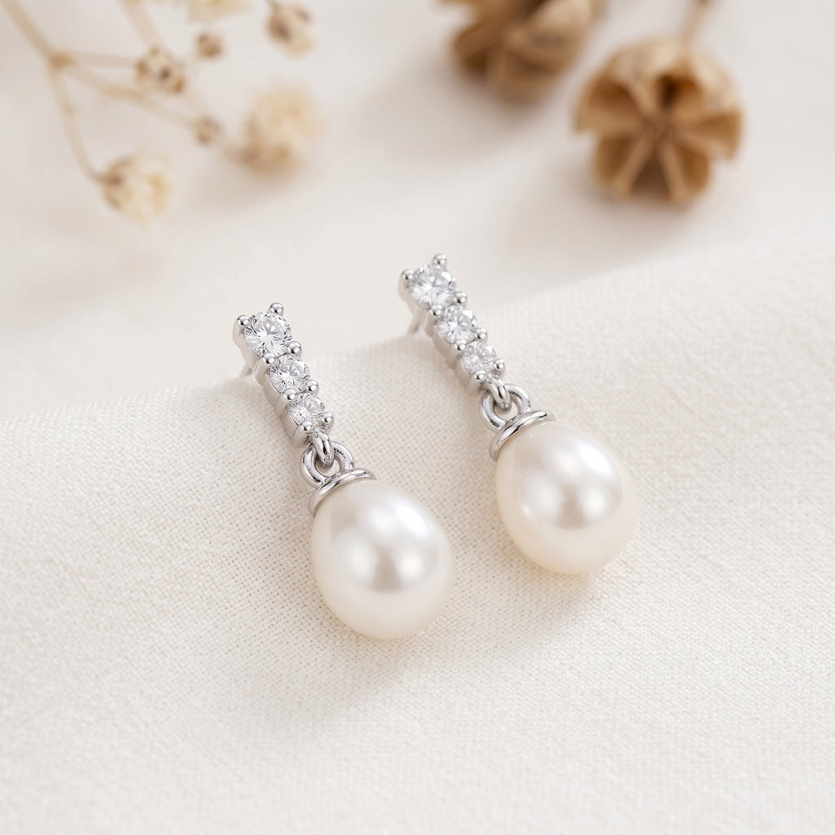Freshwater Pearl Drop Earrings with CZ