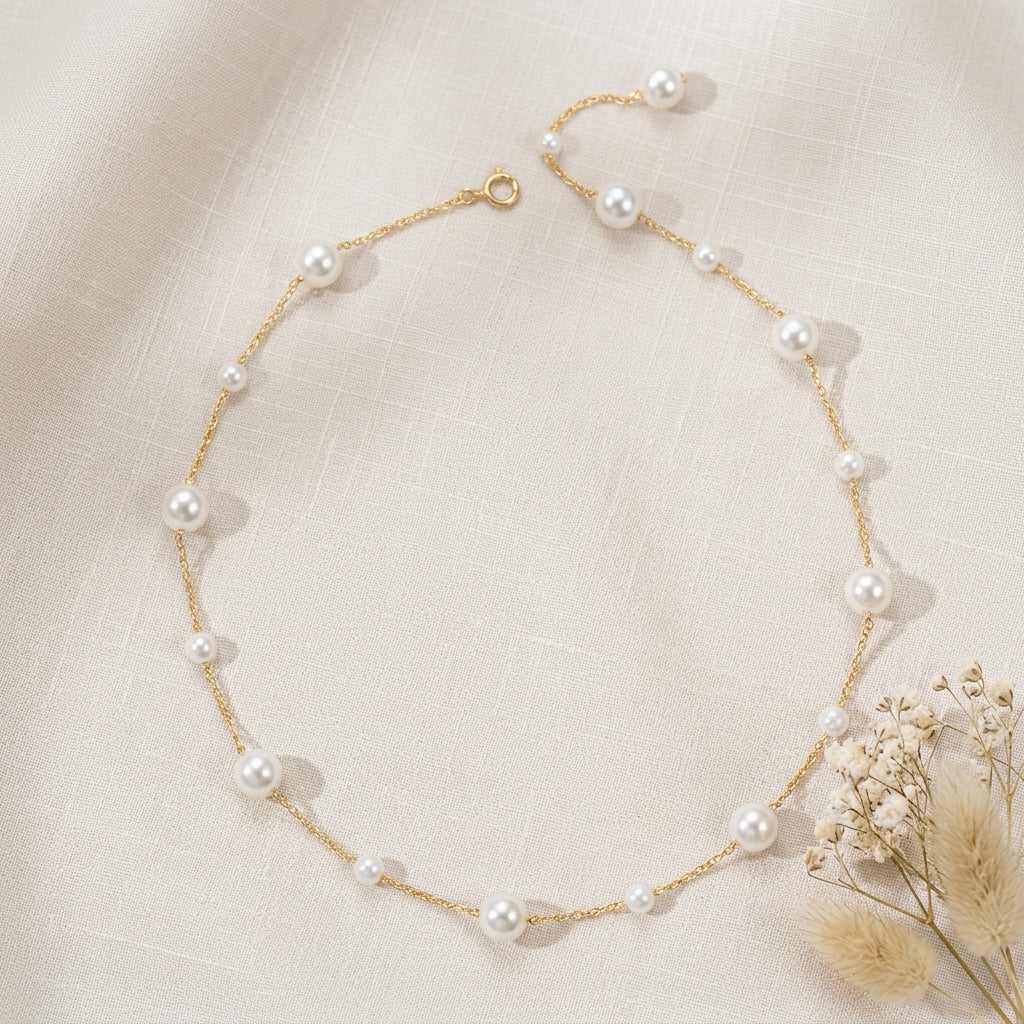 Freshwater Pearl Chain Necklace in Sterling Silver