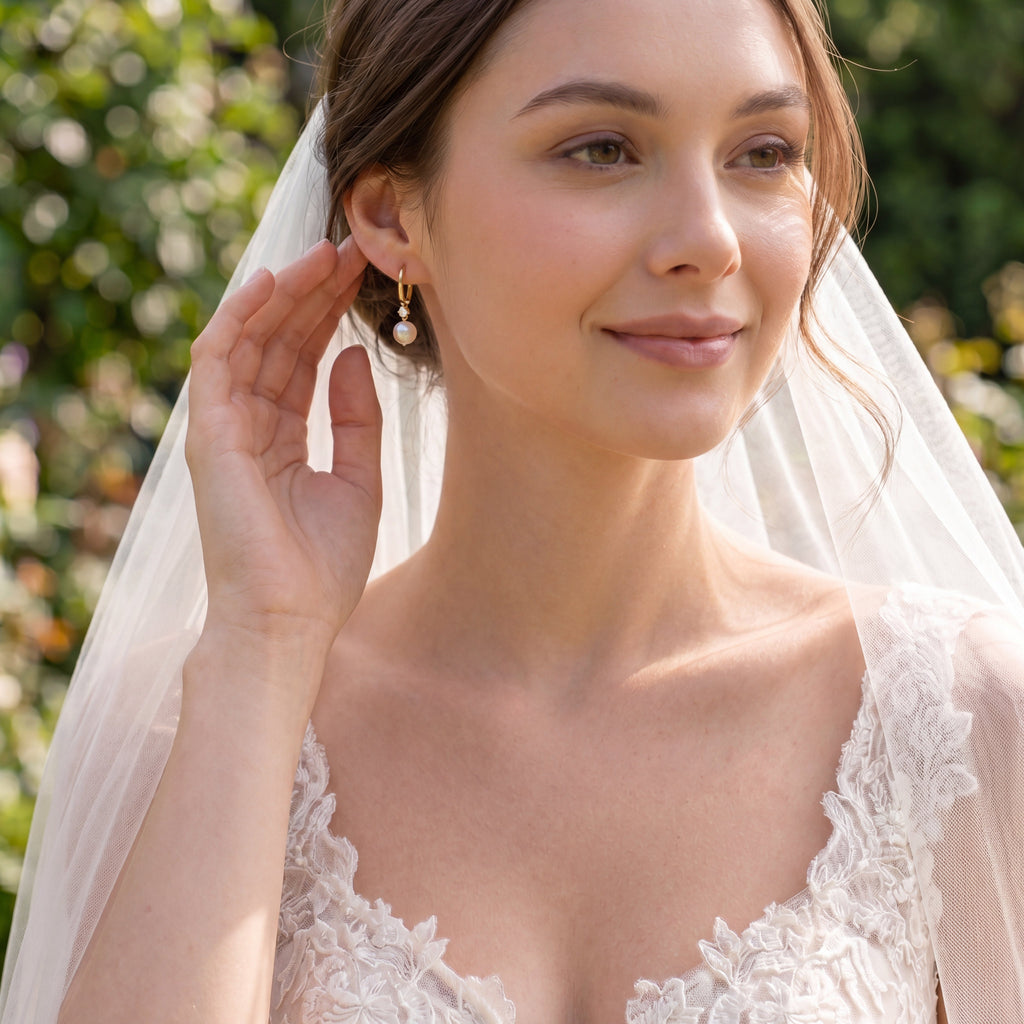 Freshwater Pearl Hoop Earrings with Zircon Charm