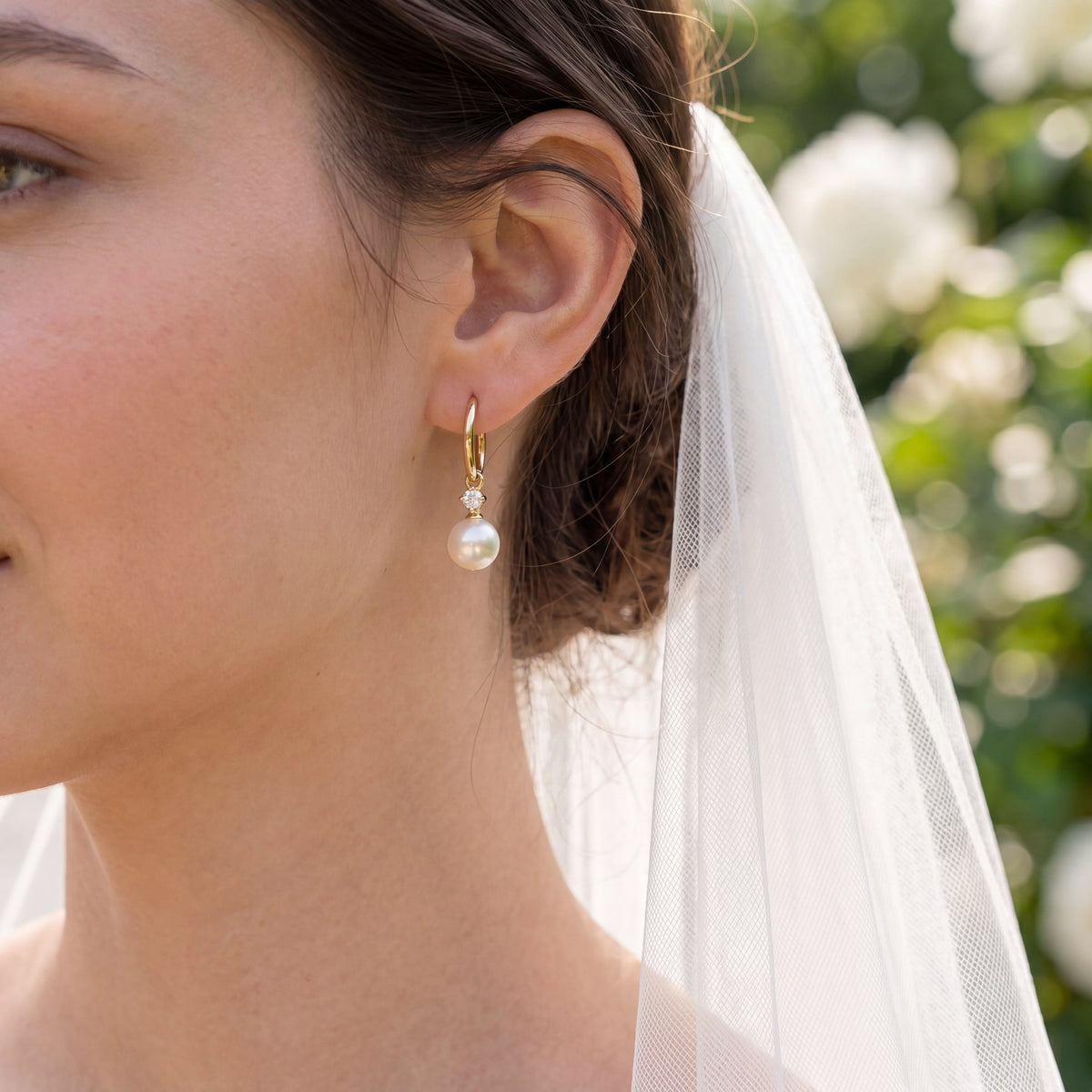 Freshwater Pearl Hoop Earrings with Zircon Charm