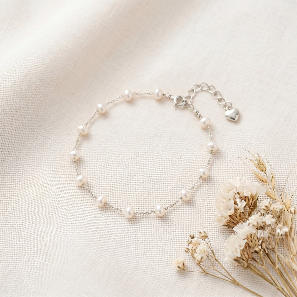 Dainty Natural Pearl Station Bracelet in 14K Gold Plated