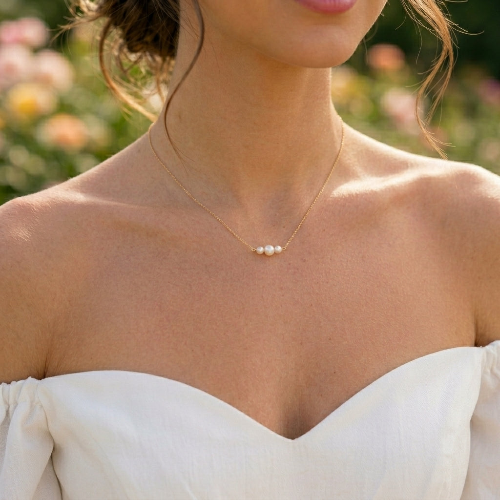 Triple Freshwater Pearl Necklace in Sterling Silver