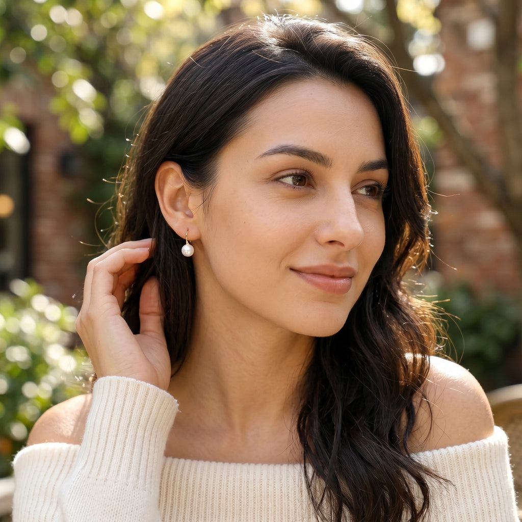 Freshwater Pearl Hoop Earrings with Silver