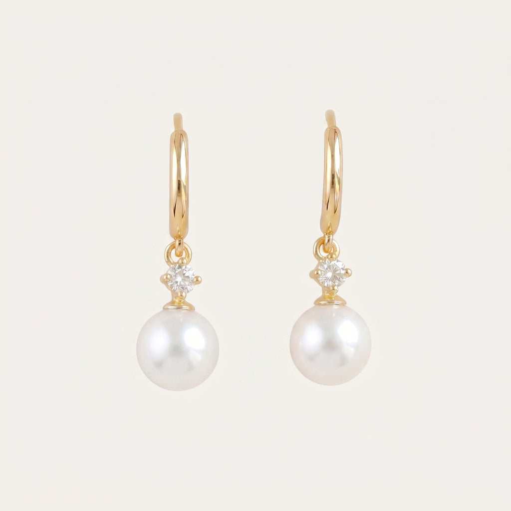 Freshwater Pearl Hoop Earrings with Zircon Charm