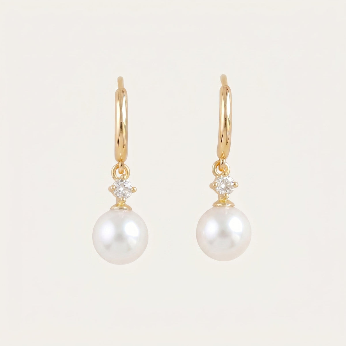 Freshwater Pearl Hoop Earrings with Zircon Charm