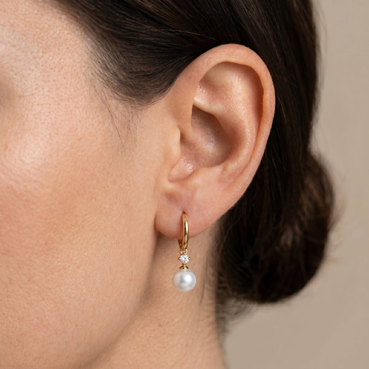 Freshwater Pearl Hoop Earrings with Zircon Charm