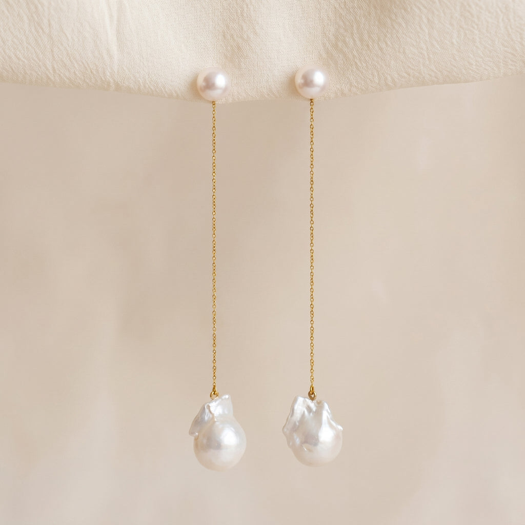 Baroque Pearl Chain Drop Earrings in Gold Plated | 925 Sterling Silver