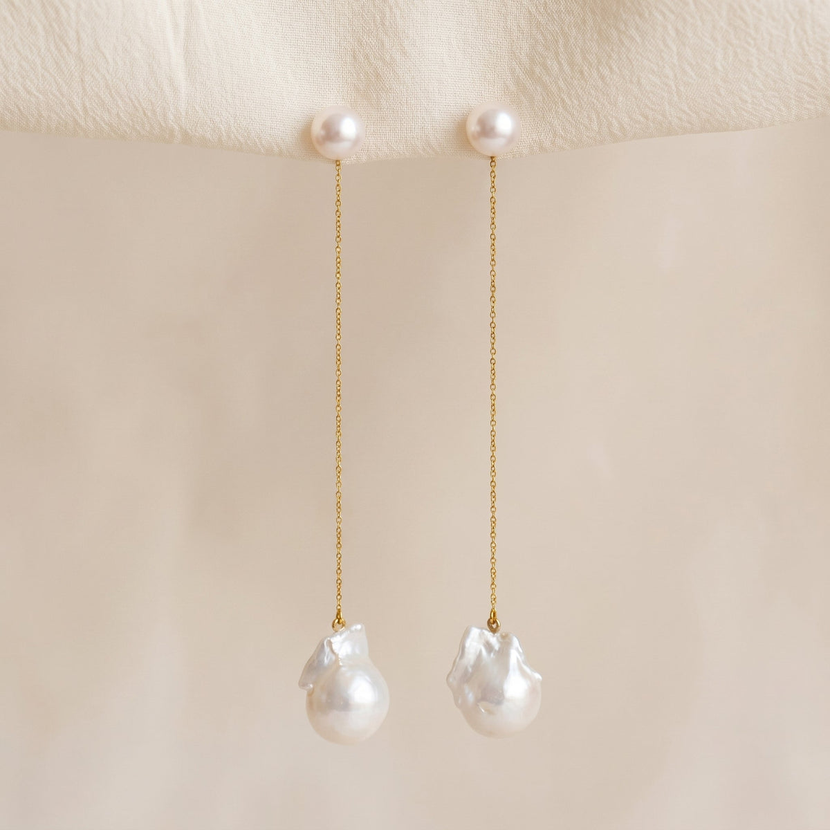 Baroque Pearl Chain Drop Earrings in Gold Plated | 925 Sterling Silver