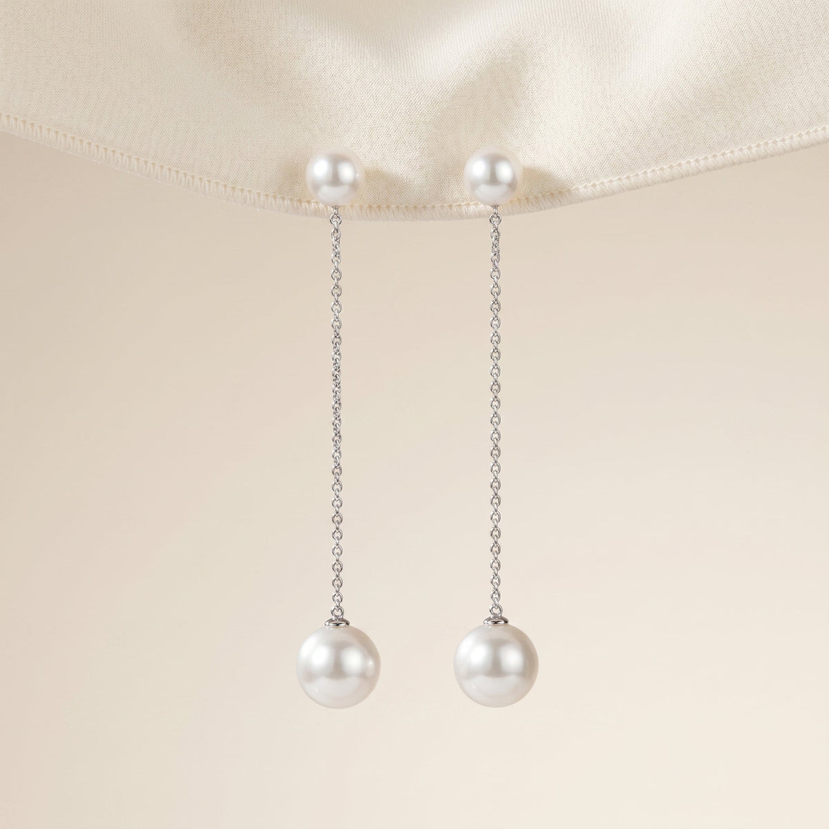 Freshwater Pearl Chain Drop Earrings in 14K Gold Plated | 925 Sterling Silver