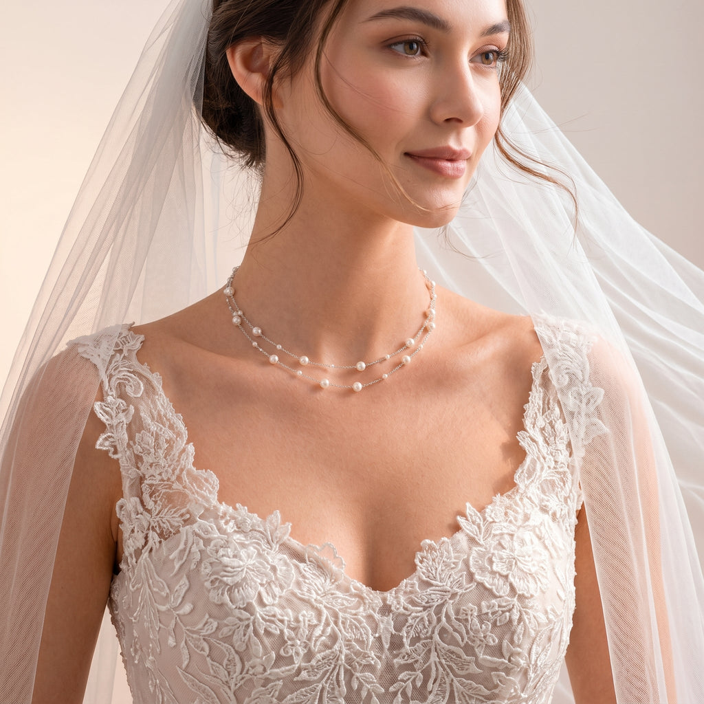Double Layer Natural Pearl Necklace in 925 Sterling Silver