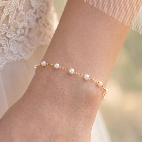 Dainty Natural Pearl Station Bracelet in 14K Gold Plated