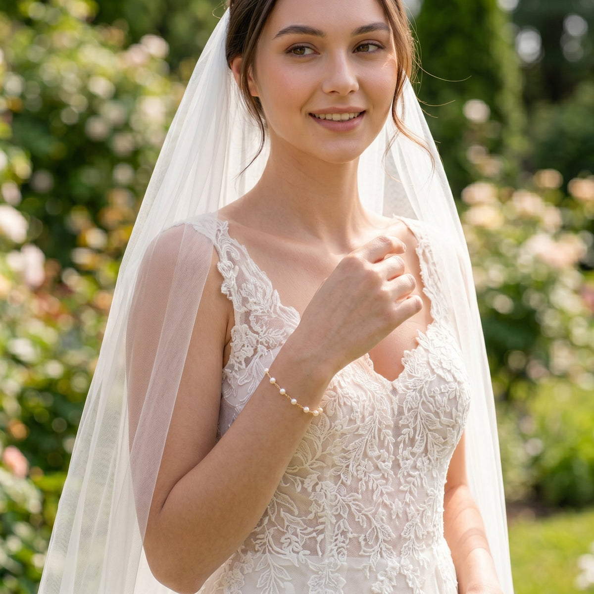 Dainty Natural Pearl Station Bracelet in 14K Gold Plated