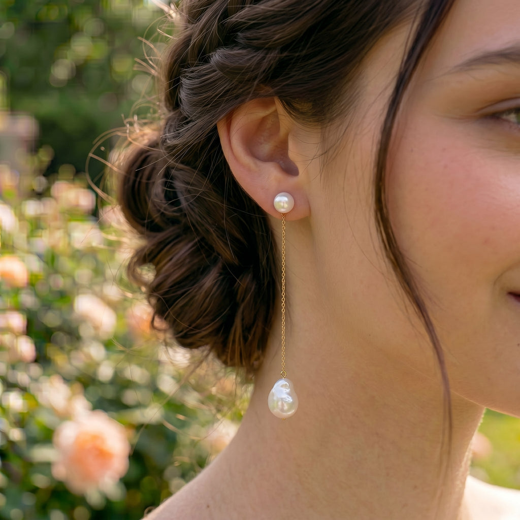 Baroque Pearl Chain Drop Earrings in Gold Plated | 925 Sterling Silver